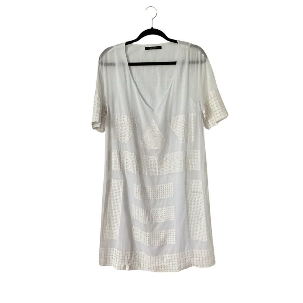 Sita Murt / white shift dress‎ v neck cotton beaded